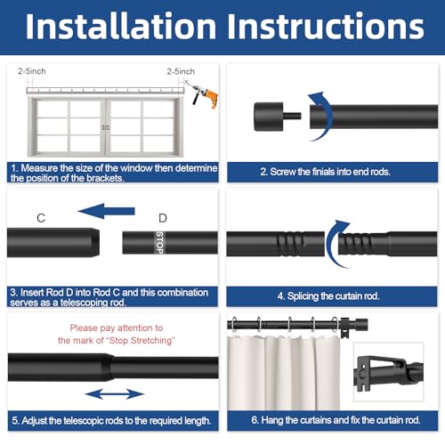 Alskarhem Black Curtain Rods for Windows 32 to 90 Inch,5/8 Inch Small Curtain Rod Set With Brackets