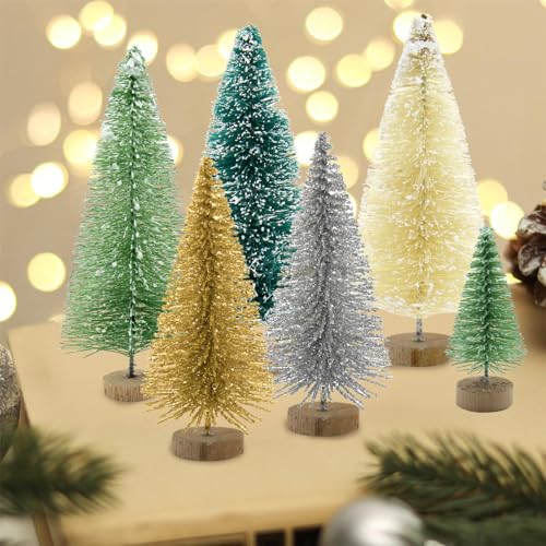 30PCS Bottle Brush Christmas Trees Mini Bottle Brush Trees with Wood Base Tabletop Small Christmas Village Tree, Xmas Holiday Decor