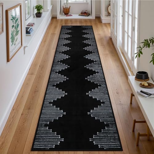 2x8 Black Kitchen Runner Rugs Non Slip Washable Modern Runner Rug
