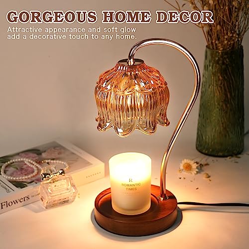 Funistree Flower Candle Warmer Lamp with Timer, Dimmable Candle Lamp Warmer, Christmas Birthday Gifts for Women Mom Her, Housewarming Home Decor, Lotus Wax Warmer for Yankee Candles - Lily Amber