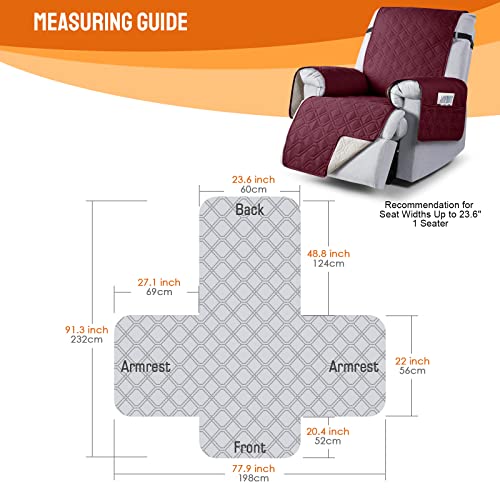 VANSOFY 100% Waterproof Recliner Chair Covers, Recliner Cover Non-Slip Dog Chair Cover Furniture Protector Washable Slipcover with Pocket, Elastic Straps for Pets, Dogs(Burgundy, 23.6")