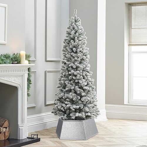 Blissun Fabric Christmas Tree Collar, Hexagonal Christmas Tree Ring, Glittering Willow Christmas Tree Skirt for Tree Decorations (Glitter Silver)