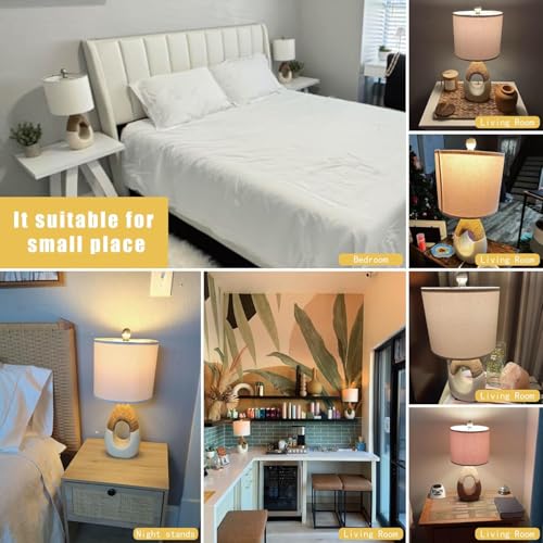 19'' Small Boho Table Lamps for Bedroom Set of 2, Farmhouse Rattan Bedroom Lamps for Living Room Rustic Home Decor, Nightstand Bedside Lamps for Sofa Table Entry Way, Suitable for Small Places