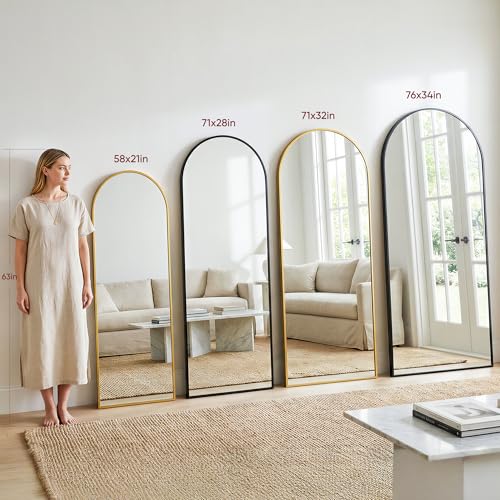 Antok Full Length Floor Mirror Arched Standing Mirror with Aluminum Frame - Freestanding Wall Mount Leaning Body Mirror for Bedroom Living Room Entryway, 71" L x 28" W, Black