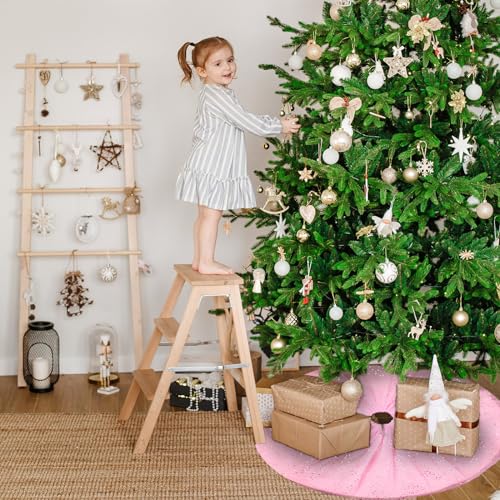 Skylety 48 Inch Valentine's Day Tree Skirt Ruffle Tulle Sequin Round Glitter Double Layers Skirt for New Year Wedding Anniversary Birthday Party Indoor Decoration (Pink)