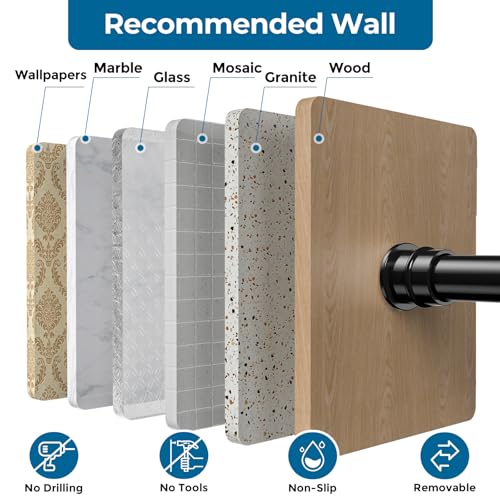 AIZESI Curtain Rods No Drilling for Windows 28 to 48 Inches,1/2 Inch Diameter No Drill Curtains Rod Renter Friendly Drapery Rod, Curtain Rods for Windows No Drilling, Black 1Pack