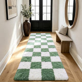 Shag Runner Rug for Bedroom Living Room 2x6 Upgrade Non-Slip Fluffy Soft Bedside Rugs,Green and White Shaggy Carpet for Livingroom Dorm Home Decor Aesthetic