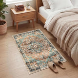 GarveeHome Washable Rug 2x3 Vintage Small Entryway Rugs Green/Brown