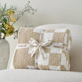 Snuggle Sac Checkered Throw Blanket for Couch, Super Soft, Cozy Warm Knit Blankets, Reversible Fluffy Checker Throws for Sofa, Bed, Checkered Beige, 50x60 Inches