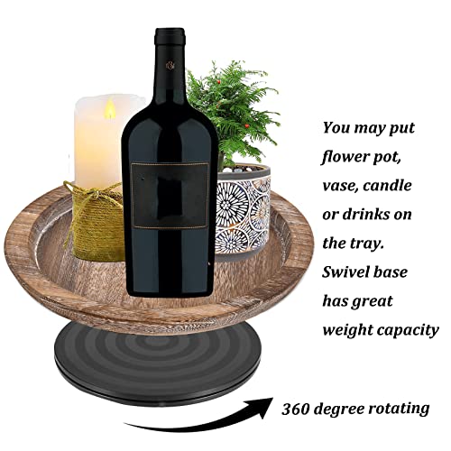 Hanobe Wooden Lazy Susan for Table Centerpiece, Round Serving Tray, 11.2"