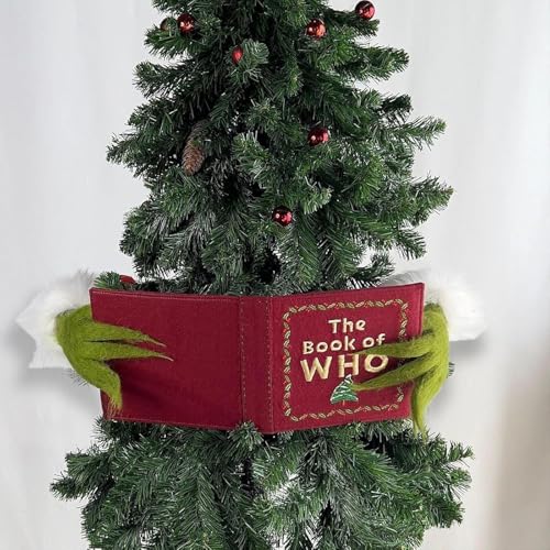 Whimsical Christmas Tree Decorations, Funny Elf Reading The Book of WHO Christmas Tree Topper Ornaments Farmhouse Xmas Decor for Table Mantel Porch Holiday Party Gifts