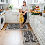 Kitchen Rugs Set of 2 Washable Non Slip – Soft Low Pile Boho Floral Decorative Area Rugs & Runner Mats for Kitchen Floor, Entryway, Hallway, Doorway & Bathroom – Indoor Small Rugs (Black, 2x3+2x4)