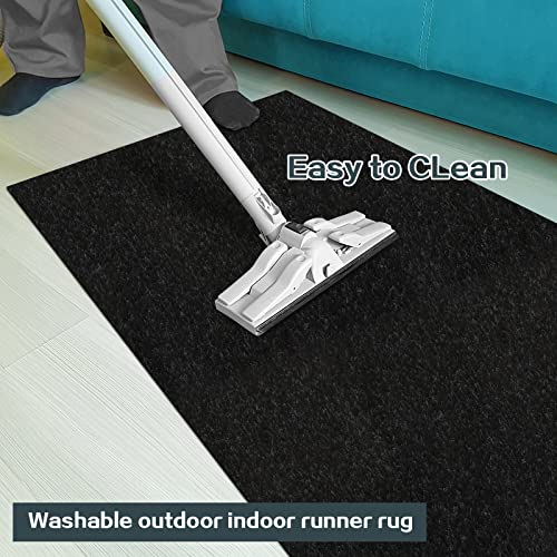 Heyroll Custom Size Hallway Runner Rug, Backed Non-Slip Waterproof, Washable Outdoor Indoor Carpet for Floor, Entryway, Kitchen, Laundry, Balcony, Garage 2' x 6', Black