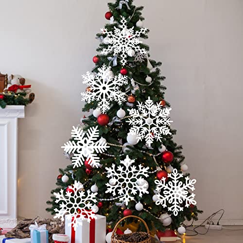 MIAHART 12 inches Large White Snowflakes Ornaments 6 Pack Big Plastic Glitter Snowflake Ornaments for Christmas Tree Winter Indoor Outdoor Window Giant Craft Hanging Snowflakes Decorations