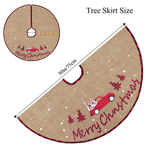 N&T NIETING Christmas Tree Skirt, 30 Inch Rustic Burlap Tree Skirt with Red Truck and Letter Printed Christmas Tree Mat for Xmas Holiday Party Decoration