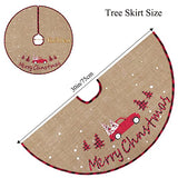 N&T NIETING Christmas Tree Skirt, 30 Inch Rustic Burlap Tree Skirt with Red Truck and Letter Printed Christmas Tree Mat for Xmas Holiday Party Decoration