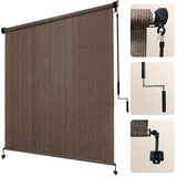 Artpuch Outdoor Roller Shades with Splicing Design, 10' W x 8' H Exterior Cordless Patio Shades Roll Up Blinds for Porch, Gazebo, Pergola, Balcony, Mocha