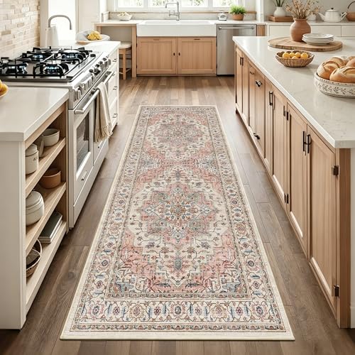 3x7 Vintage Runner Rug Low Pile Non-Slip Washable Hallway Rug