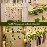 2 Pack 6.56FT Vines with Lights, Fake Ivy String Lights Battery Operated, 40 LEDs Green Leaf Lights with 8 Modes, Artificial Vines with Fairy Lights for Bedroom Wall Garden Party Decor