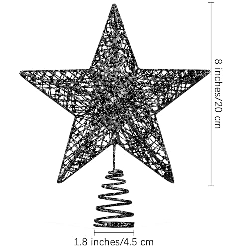 URATOT Glittered Christmas Tree Topper Metal Christmas Treetop Hallow Wire Star Topper for Christmas Home Decoration (8 inches, Black)