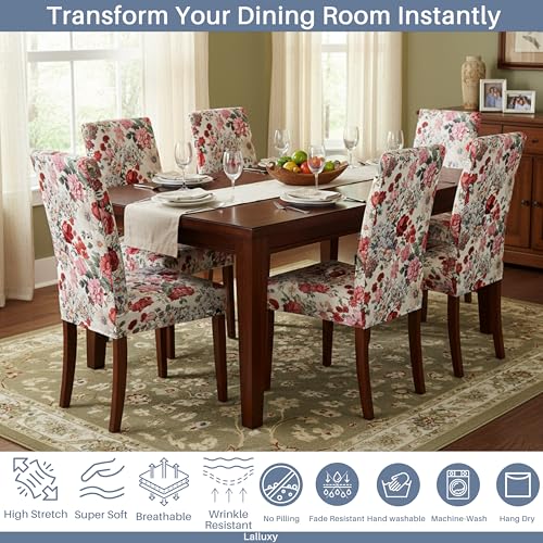 Chair Covers for Dining Chairs Set of 4, Stretchy Soft Parson Chair Covers Removable Washable Kitchen Dining Room Chair Slipcovers with Elastic for Universal Fit (Bloom Splendor)