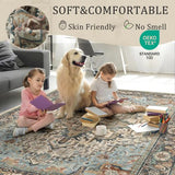Washable 2x6 Runner Rug, Blue Vintage Floral Non-Slip for Hallway, Kitchen