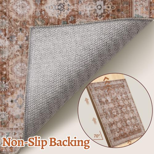 Tangsoo Washable 5x7 Area Rug for Living Room,Farmhouse Brown Floral Rug