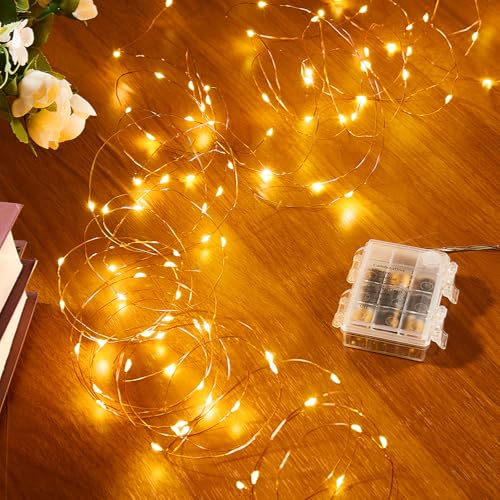 Ariceleo 1 Pack 16.4 Ft. Battery Operated Outdoor String Lights with Remote & Timer, LED Warm White Fairy Lights, Waterproof Twinkle Lights for Bedroom, Dorm, Mason Jar, Wedding, Party, Christmas