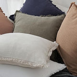 Foindtower Set of 2 Decorative Linen Fringe Throw Pillow Covers Cozy Farmhouse Boho Cushion Cover with Tassels Soft Accent Pillowcase for Couch Sofa Bed Living Room Home Decor 20×20 Inch Beige