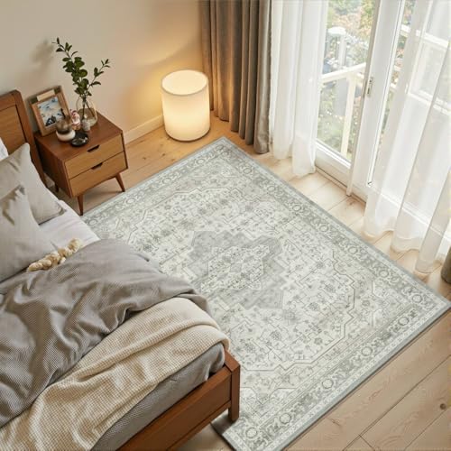 3x5 Entryway Rug,Green Vintage Boho Bedroom Area Rug
