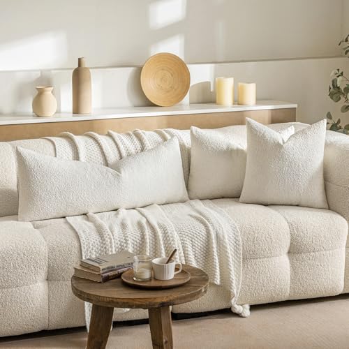MIULEE Textured Boucle Lumbar Pillow Cover for Bed 16x24 White