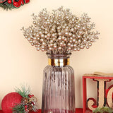 HOHOTIME 36Pcs Christmas Glitter Berries Stems, 9.5 Inch Artificial Christmas Tree Picks for Christmas Tree Decorations Ornaments DIY Crafts Vases Holiday Wedding Home Xmas Decor(Champagne)