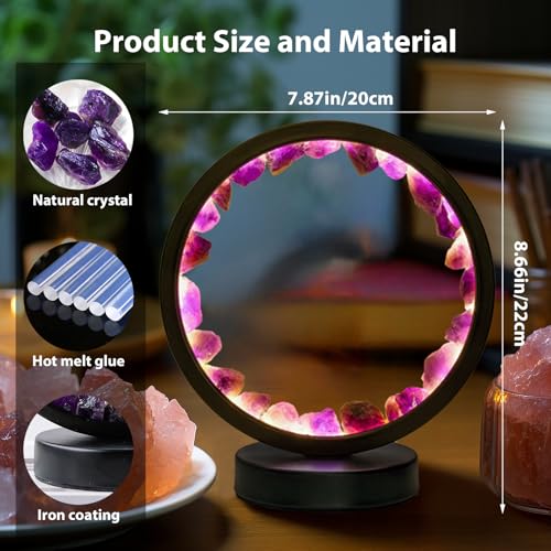 Runyansghi Amethyst Night Lamp 8.6'' Natural Healing Crystal Bedside USB Port 3 Colours Dimming Mode Bedroom Suitable Light for Living Room Office Home Decor Ideal Gift