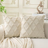 Set of 2 Soft Moroccan Throw Pillow Covers 18x18 Inch Plush Boho Decorative Pillow Cover Accent Cushion Case for Couch Sofa Bed, Beige