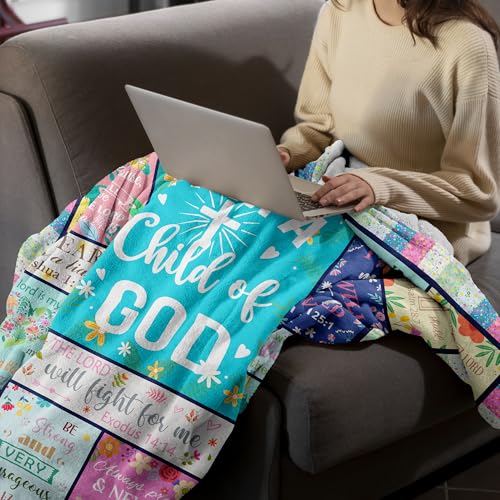 CUJUYO Christian Gifts for Women Blanket 60"x50" - Religious Catholic Baptism Confirmation Gifts for Girls - Birthday Inspirational Spiritual Present for Women - Bible Verse Flower Christian Blankets