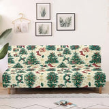 Christmas Tree Futon Cover Armless Stretch Sofa Slipcover Washable Elastic Armless Couch Furniture Protector for Bedroom Living Room Home Decor Green
