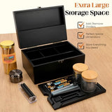 Large Bamboo Storage Box with Lock, Removable Wooden Tray, Airtight Rubber Seal Glass Jars, Decorative Lockable Wooden Organizer Box, Complete Accessories Gift Set