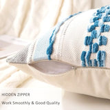 Boho Throw Pillow Covers 18x18 Set of 2 Farmhouse Decorative Cushion Case Striped Square Pillows Cover Chenille Pillow Cases Accent Neutral Pillowcase for Sofa Couch Bed,Sky Blue