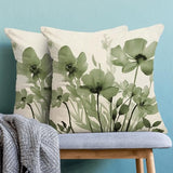 Spring Floral Pillow Covers 18x18 Inches Set of 2,Sage Green Floral Throw Pillow Covers Outdoor Summer Flower Decoration Pillowcase Farmhouse Decorative Square Linen Cushion Cover For Home Sofa