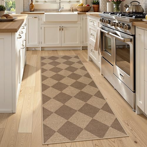 Lahome Checkered Easy Jute Outdoor Runner Rug, 2x6 Kitchen Rugs Washable