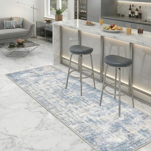 Washable Runner Rug 2'6"x8' Kitchen Hallway Runners Blue