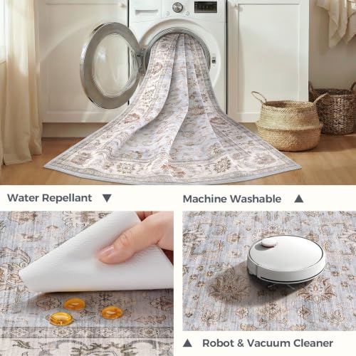 Runner Rug 2x8 Washable Non-Slip Kitchen Runners, Gray/Light Blue