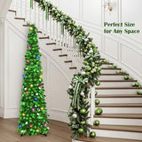 MACTING Pop Up Christmas Tree with 50 LED Lights 5FT Collapsible Tinsel Pencil Tree Easy-Assembly Coastal Glitter Artificial Tree for Porch Apartment Corner Home Party Indoor Xmas Decorations,Green