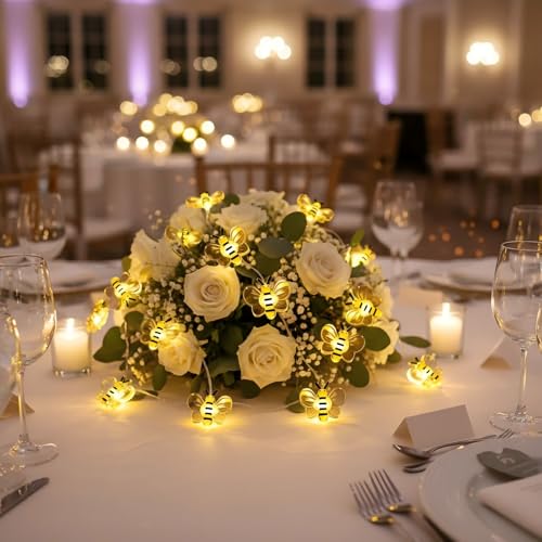 Bee Decor String Lights 10ft with 30pcs Honeybee Shaped LED Bulb Battery Operated Fairy Lights for DIY Indoor Bedroom Baby Shower Party Wedding Patio Christmas