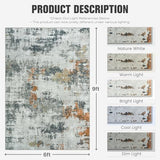 10x14 Area Rugs for Living Room: Washable Soft Grey Abstract Bedroom Carpet