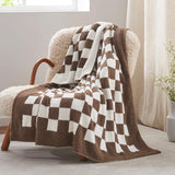 Snuggle Sac Checkered Throw Blanket for Couch, Super Soft, Cozy Warm Knit Blankets, Reversible Plaid Fluffy Throws for Sofa, Bed, Checkered Brown, 50x60 Inches