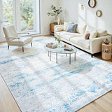 10x14 Washable Area Rug for Living Room Bedroom: Non-Slip Modern Light Blue