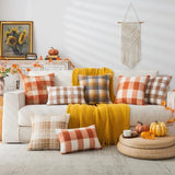 Plaid Fall Throw Pillow Covers Orange 26x26 Inch Set of 2