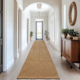Tan Brown Boho Faux Jute Runner Rug 2x10 ft,Braided Farmhouse Non Slip Rug