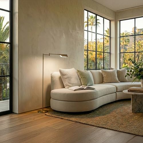Brightech Leaf Pharmacy LED Reading Lamp, Dimmable Floor Lamp with Easy Rotation over Chair or Desk for Living Rooms & Offices, Adjustable Standing Tall Lamp, For Sewing & Crafts, Antique Brass (Gold)